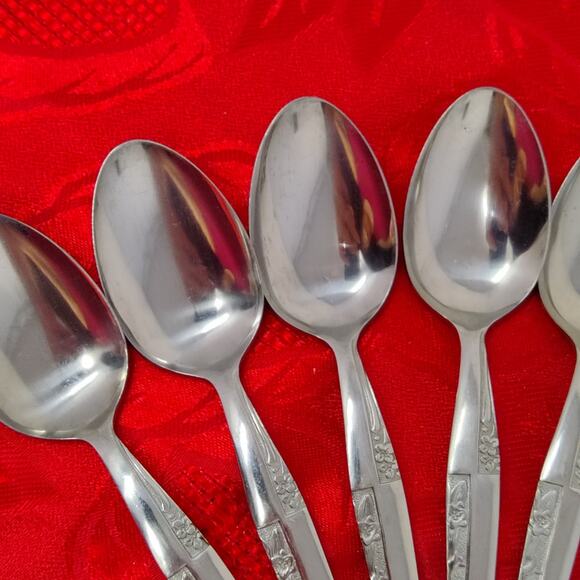 11X Tsp Amere Japan AEF3 MCM Stainless Flatware Floral Teaspoons - Picture 5 of 14